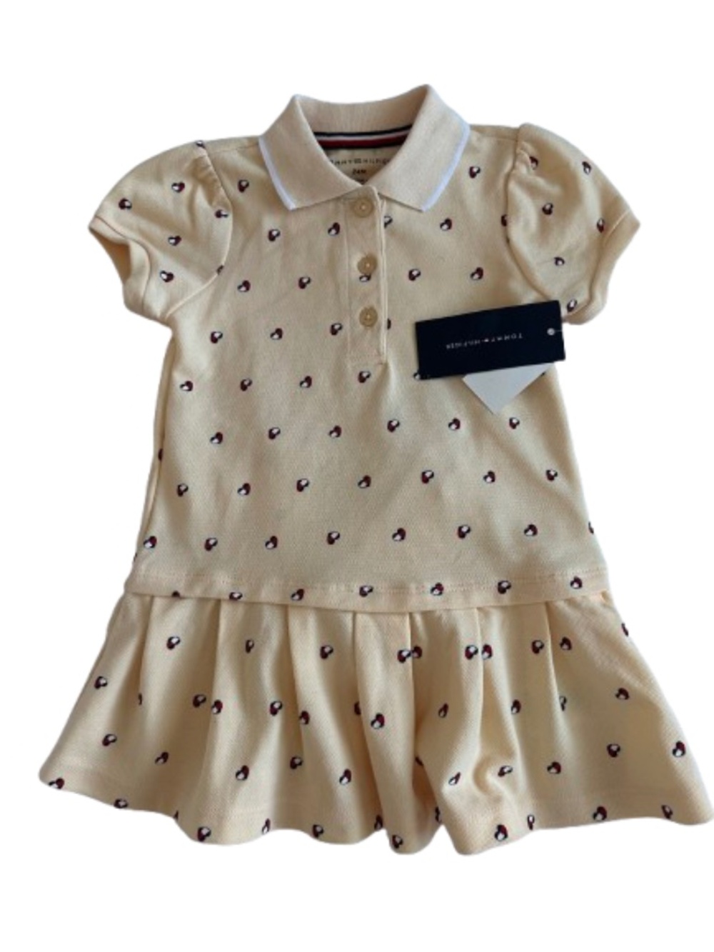 NWT Tommy Hilfiger Girl's 24M Yellow with Hearts Print Short Sleeve 2PC Dress